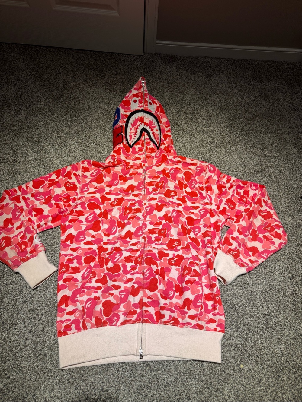 Bape Pink & Red Shark Camo Zip Hoodie